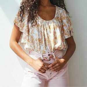 NWOT Free People Intimately Hearts Flutter Bodysuit Cream and Gold Floral Size S